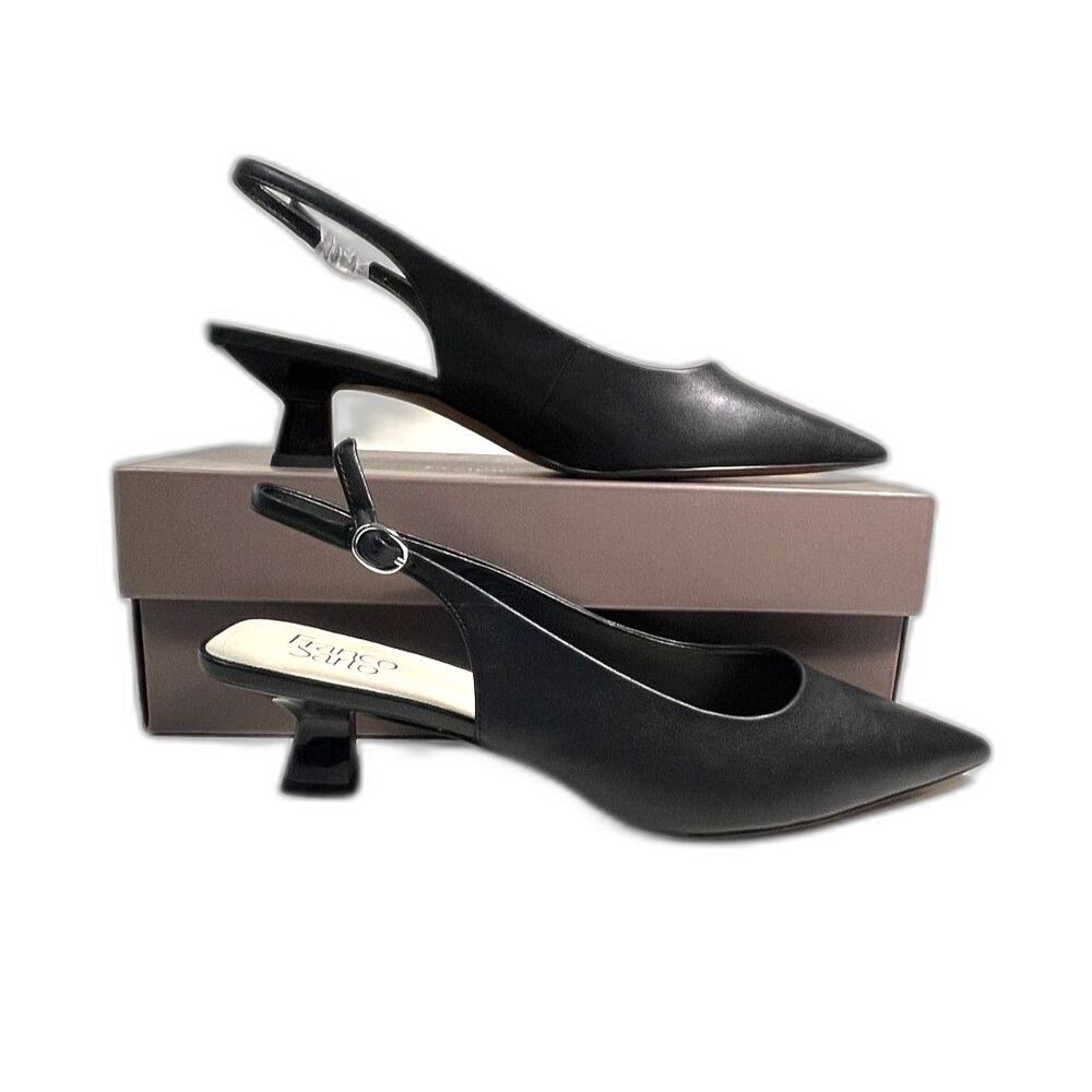 Franco Sarto Jaden Black Leather Kitten Slingback Heels SZ 11 NEW